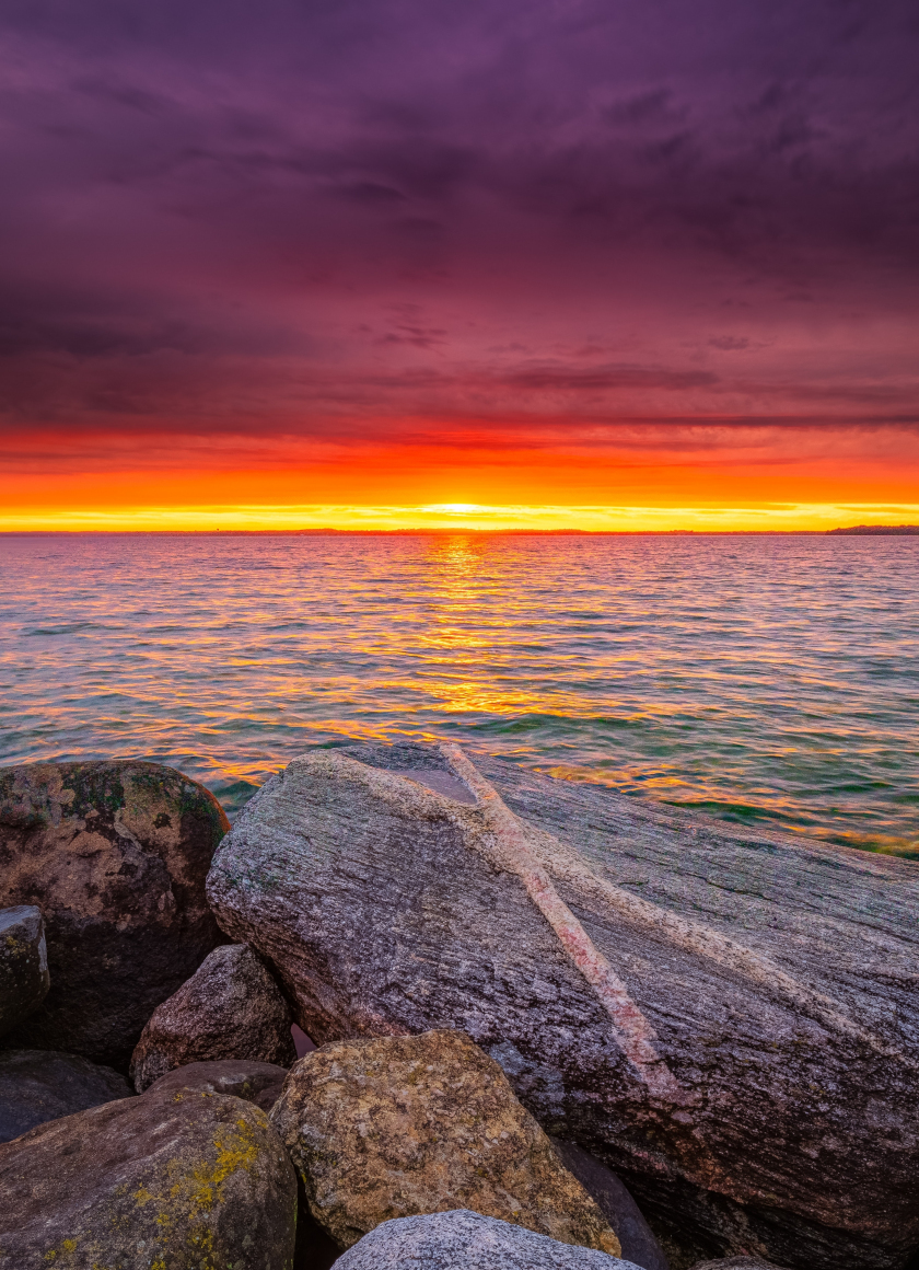 Download wallpaper 840x1160 sunset, rocks, coast, twilight, sea, iphone