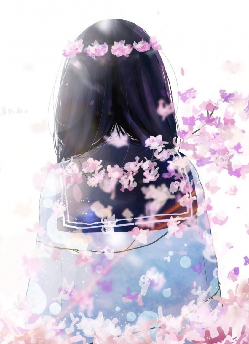 Download wallpaper 840x1160 cherry flowers, anime girl, original ...