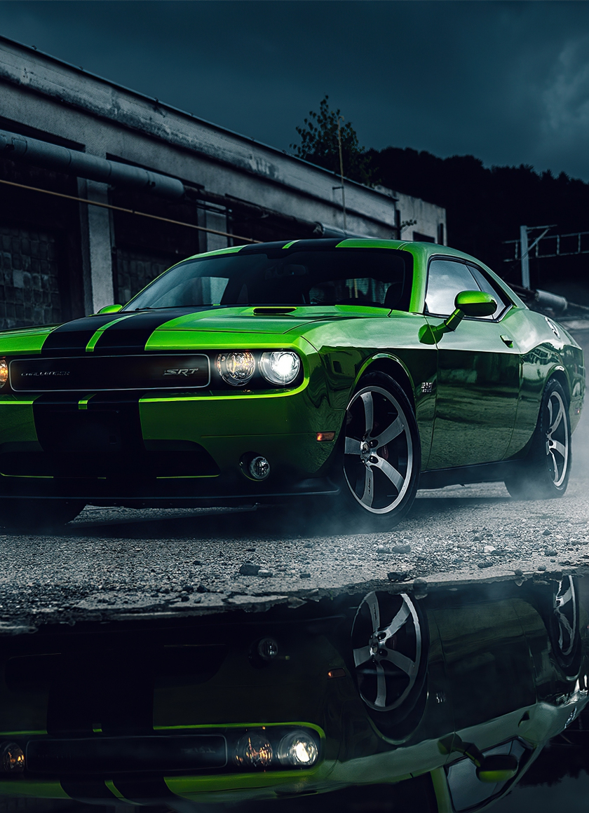 Green Dodge Challenger, muscle car, 2020, 840x1160 wallpaper