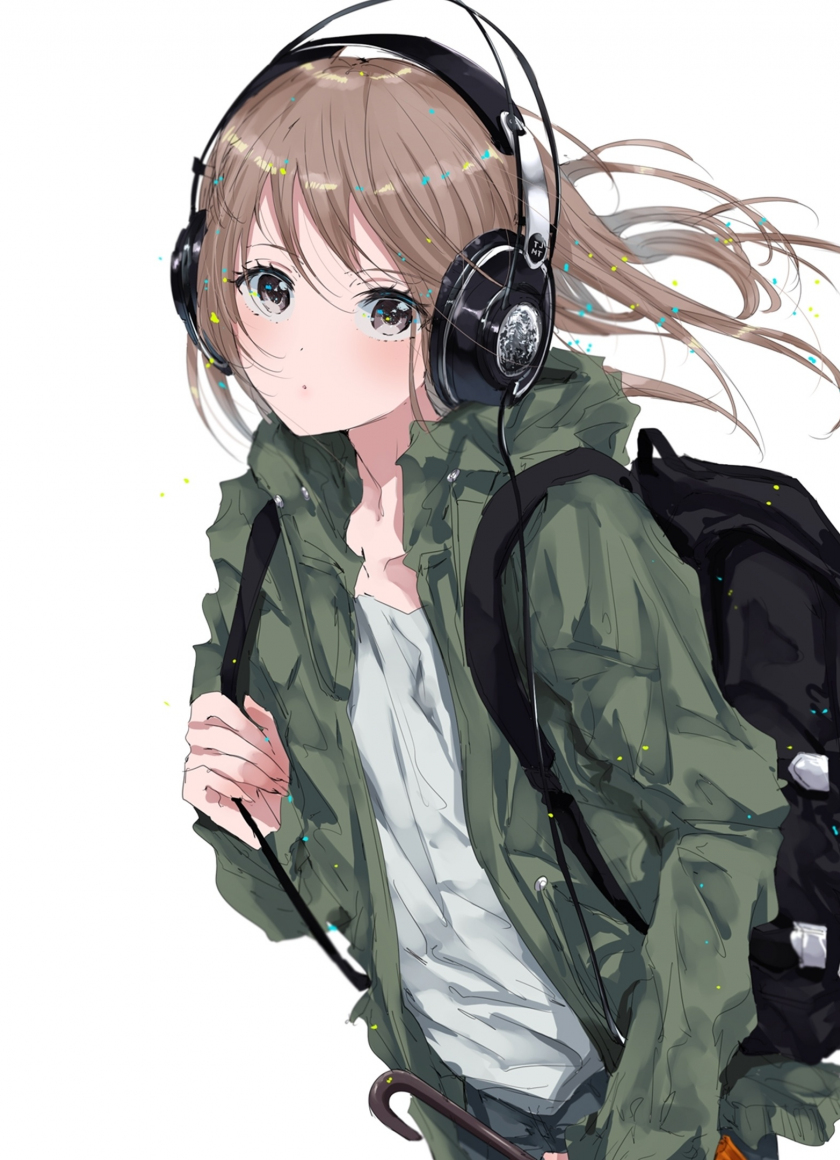 Download wallpaper 840x1160 original, anime girl, bag, headphone, walk,  iphone 4, iphone 4s, ipod touch, 840x1160 hd background, 8442