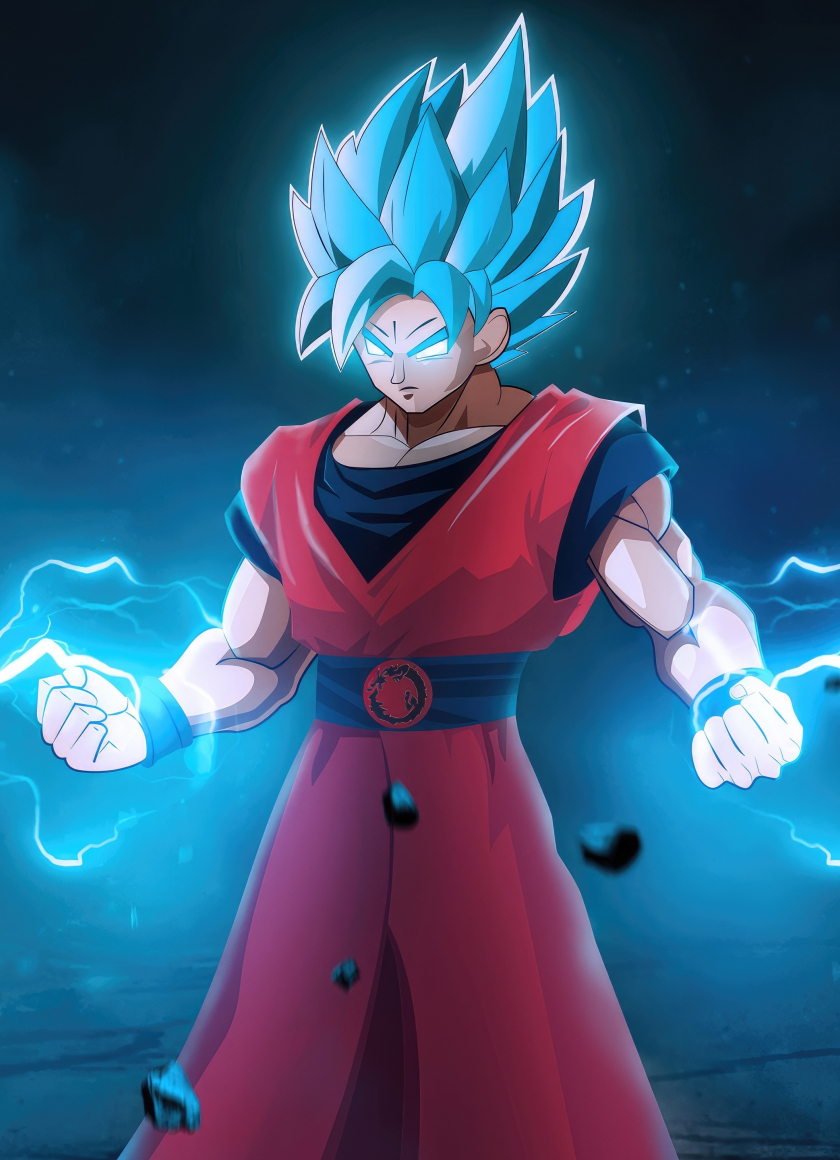 Goku with lightening powers, blue, anime, 840x1160 wallpaper