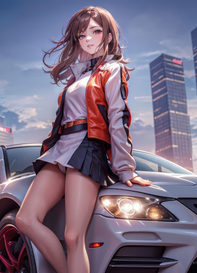 Anime girl with a car, beautiful, art, 840x1160 wallpaper