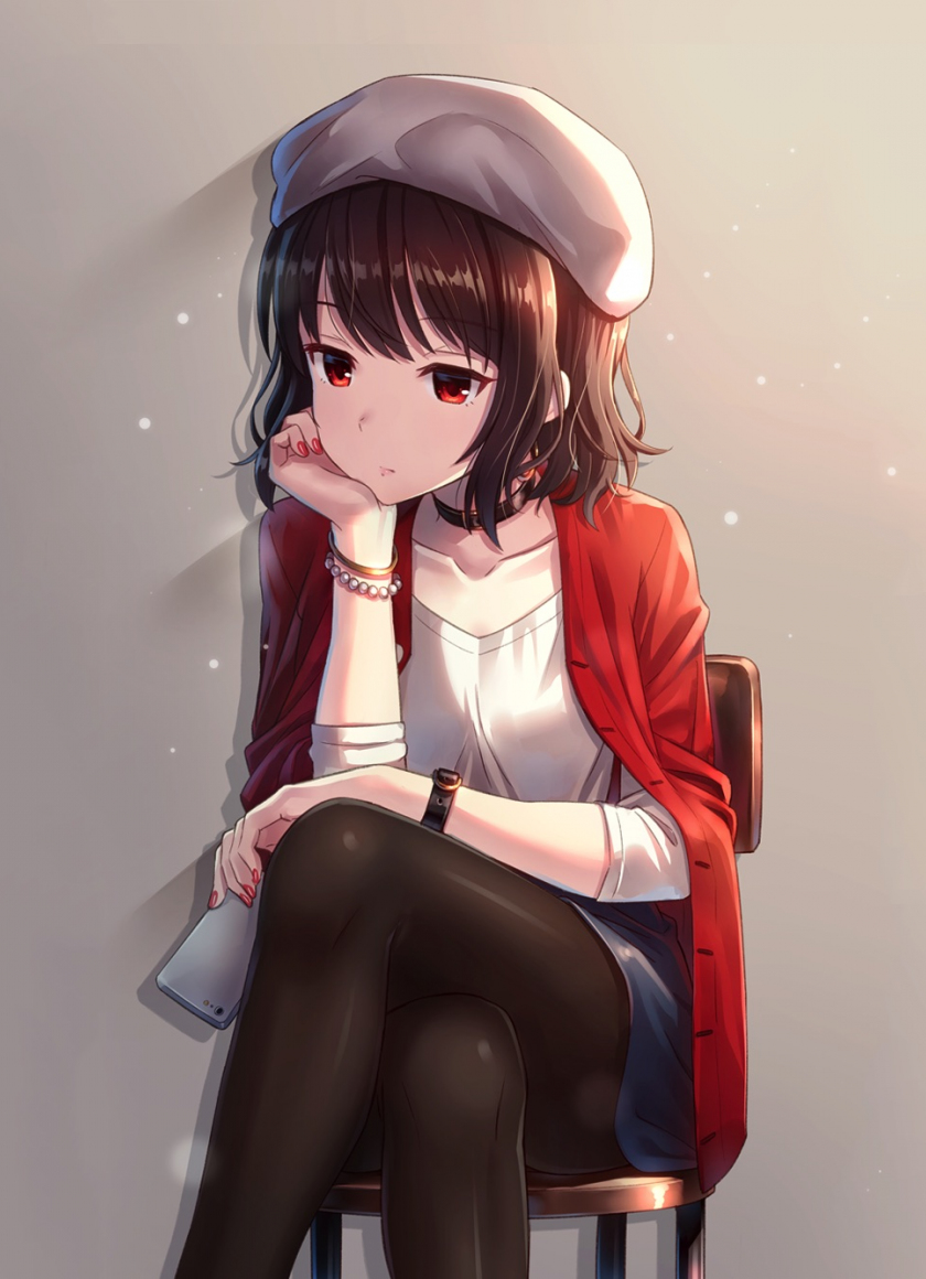 Download 840x1160 wallpaper  red eyes  cute  anime  girl  