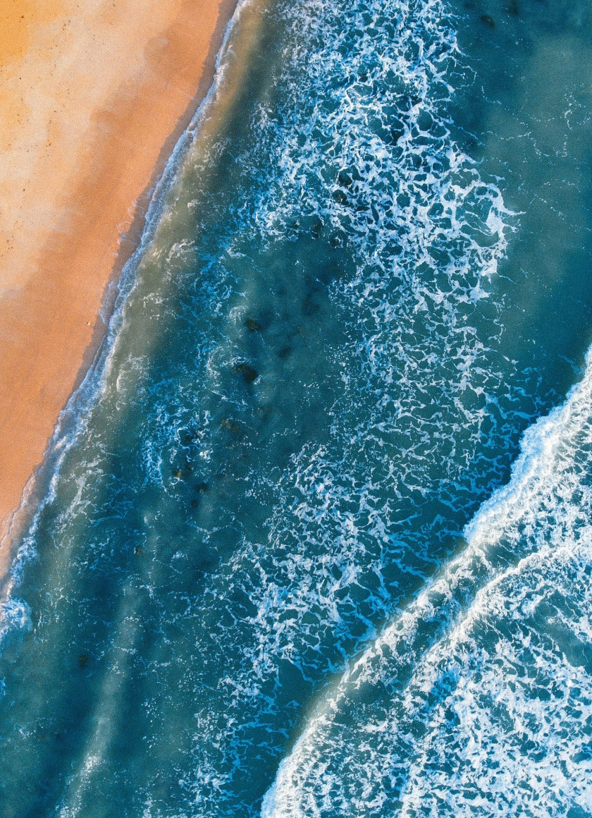 Download wallpaper 840x1160 sunny day, aerial view, coast, sea waves ...