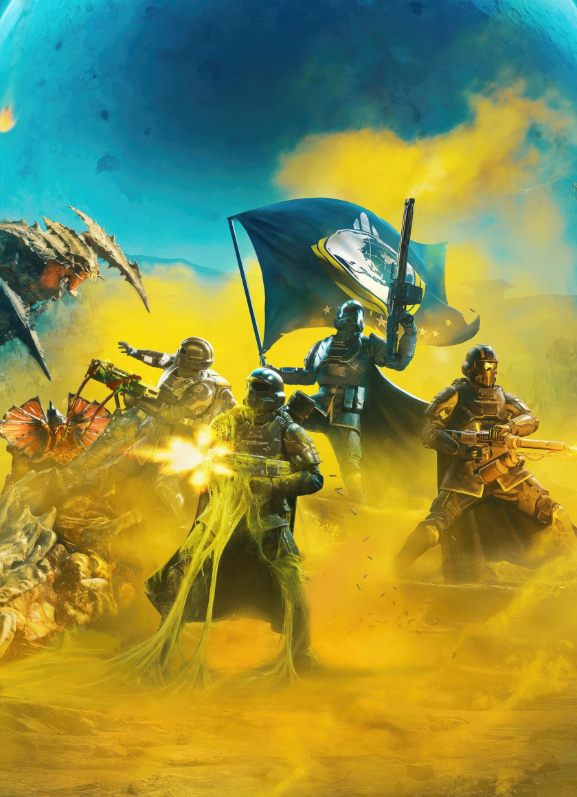 Download wallpaper 840x1160 helldivers 2, action game, fight among