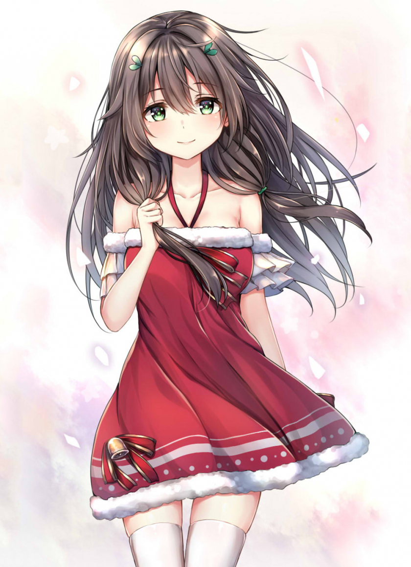Download wallpaper 840x1160 cute green eyes, anime girl, christmas, santa,  iphone 4, iphone 4s, ipod touch, 840x1160 hd background, 1891