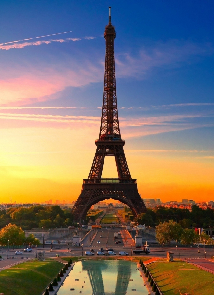 Download wallpaper 840x1160 sunset of paris, eiffel tower, iphone 4 ...