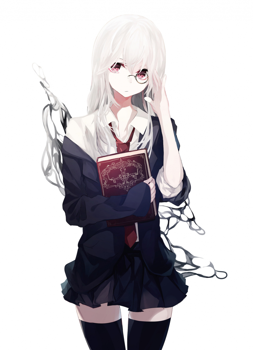 Download wallpaper 840x1160 white hair, anime girl, minimal, magic book,  iphone 4, iphone 4s, ipod touch, 840x1160 hd background, 6949