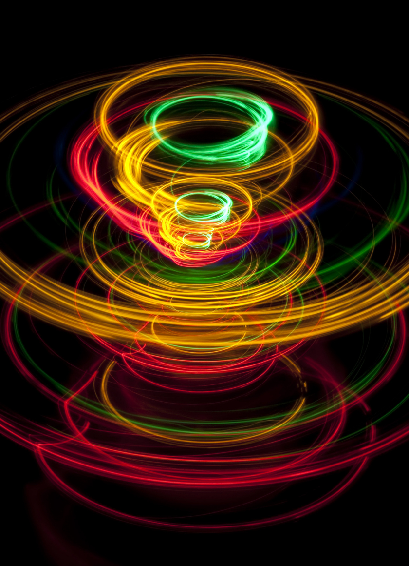 Download wallpaper 840x1160 light, circles, long exposure, colorful