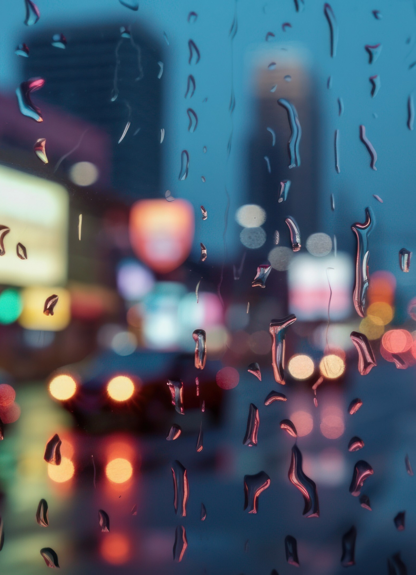 Download wallpaper 840x1160 raindrops on glass, rain, night of city ...