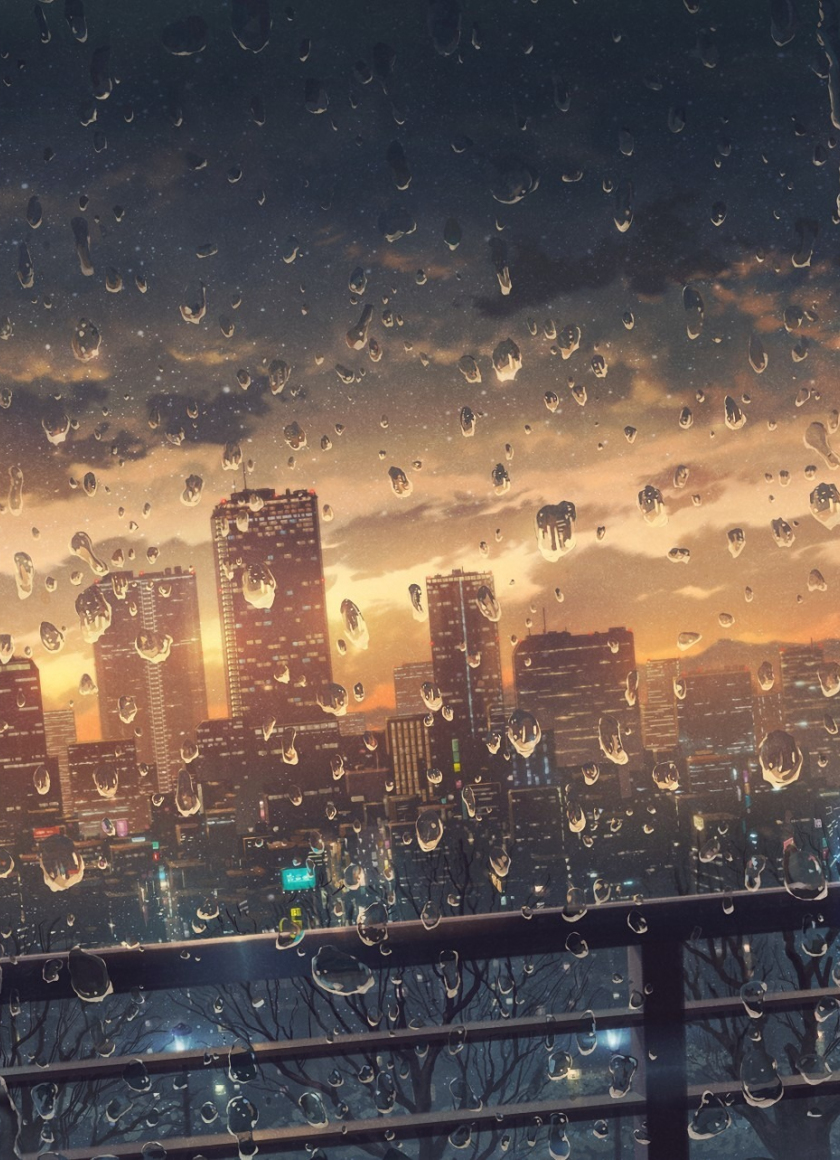 Download wallpaper 840x1160 window glass, surface, water drops, city ...