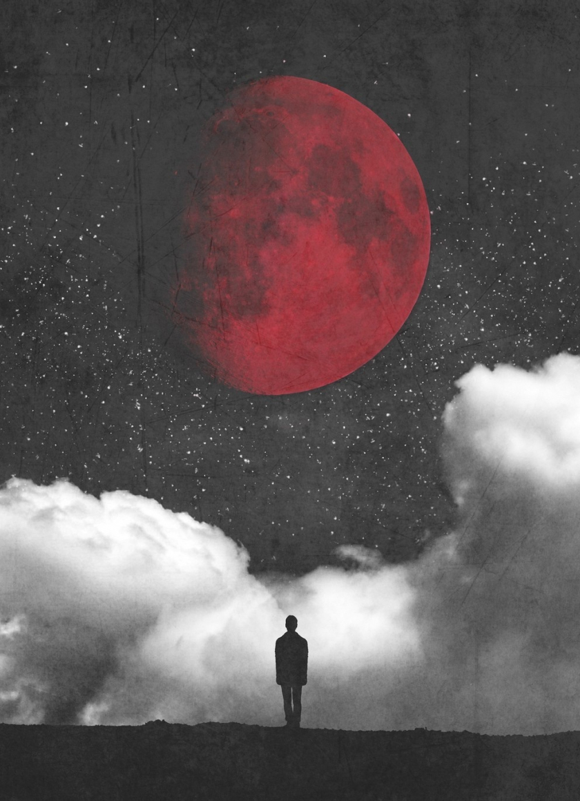 Download 840x1160 Wallpaper Man And Red Moon Full Moon