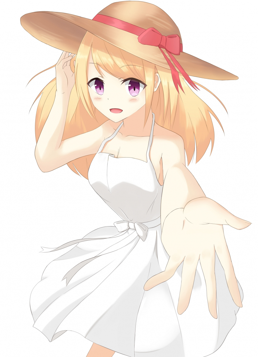 Download 840x1160 Wallpaper Cute Anime Girl Blonde Hat Summer