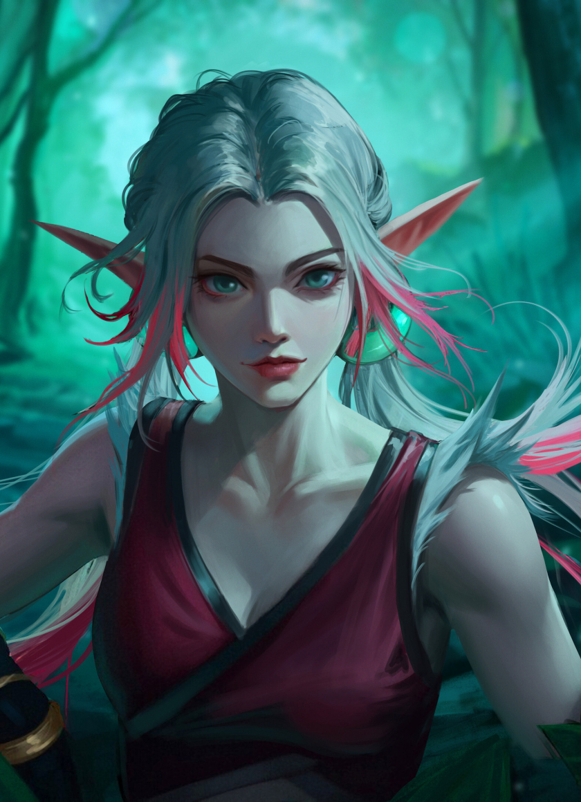 Beautiful elf girl, white-pink hair, fantasy, 840x1160 wallpaper