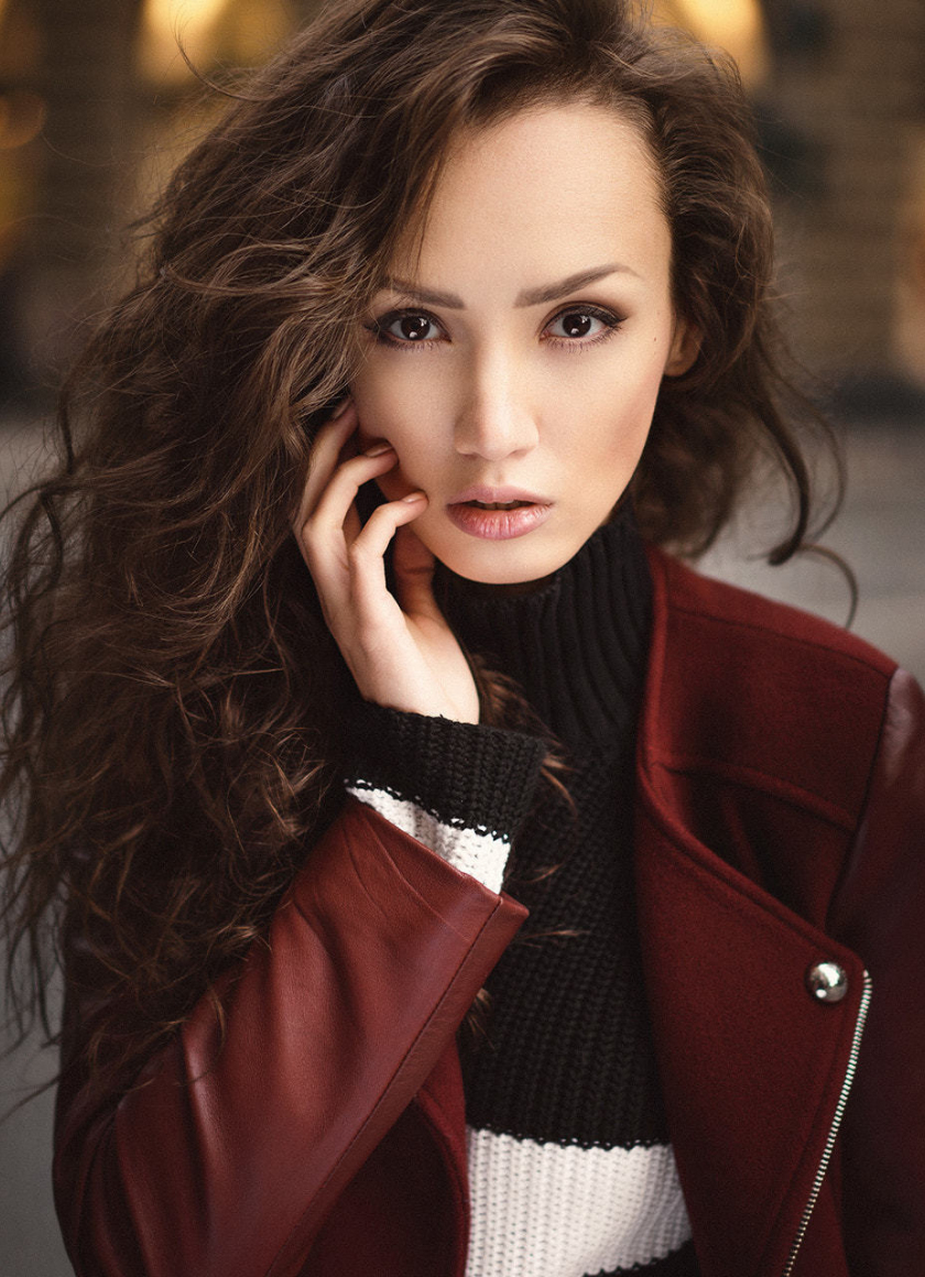 Download wallpaper 840x1160 red jacket, staring, girl model, iphone 4 ...