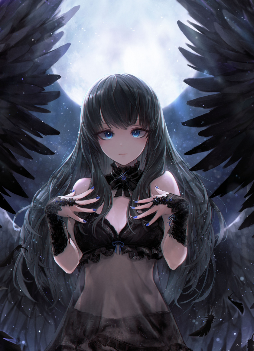 Download wallpaper 840x1160 black angel, cute, anime girl, art, iphone 4,  iphone 4s, ipod touch, 840x1160 hd background, 15859