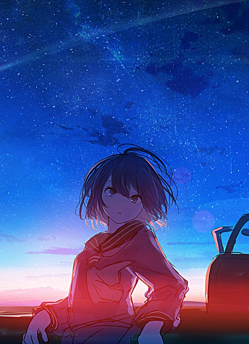 Download wallpaper 840x1160 schoolgirl, anime, sunset, outdoor, iphone 4,  iphone 4s, ipod touch, 840x1160 hd background, 22939