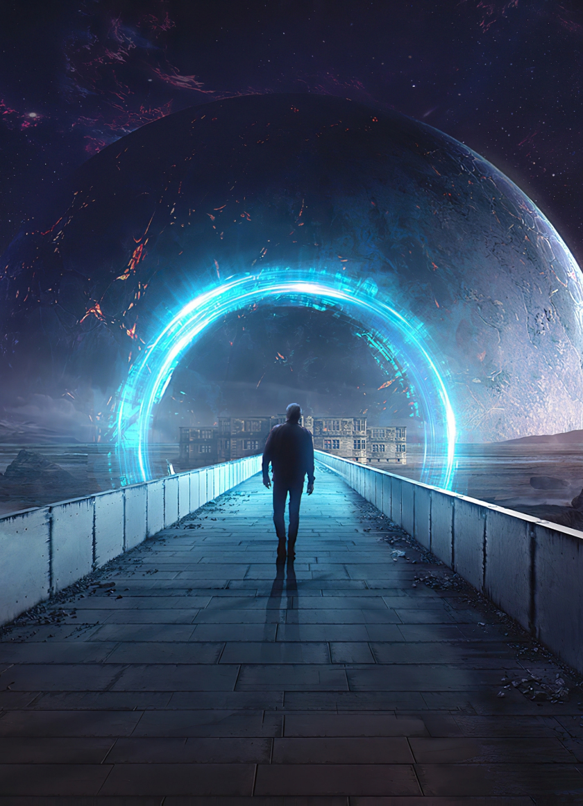 Download wallpaper 840x1160 a man walk through portal, a gateway ...