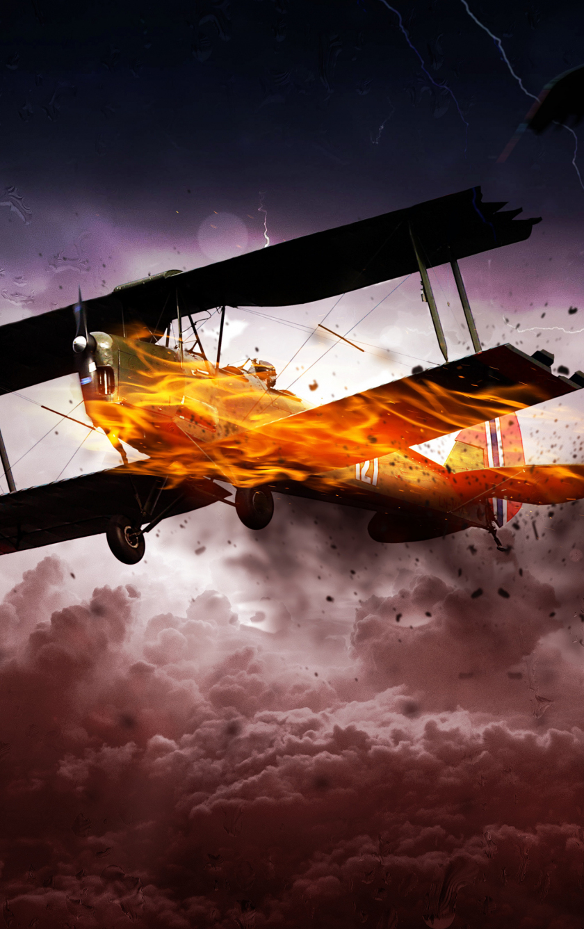 Download wallpaper 840x1336 storm, airplane on fire, digital art, iphone 5,  iphone 5s, iphone 5c, ipod touch, 840x1336 hd background, 9080
