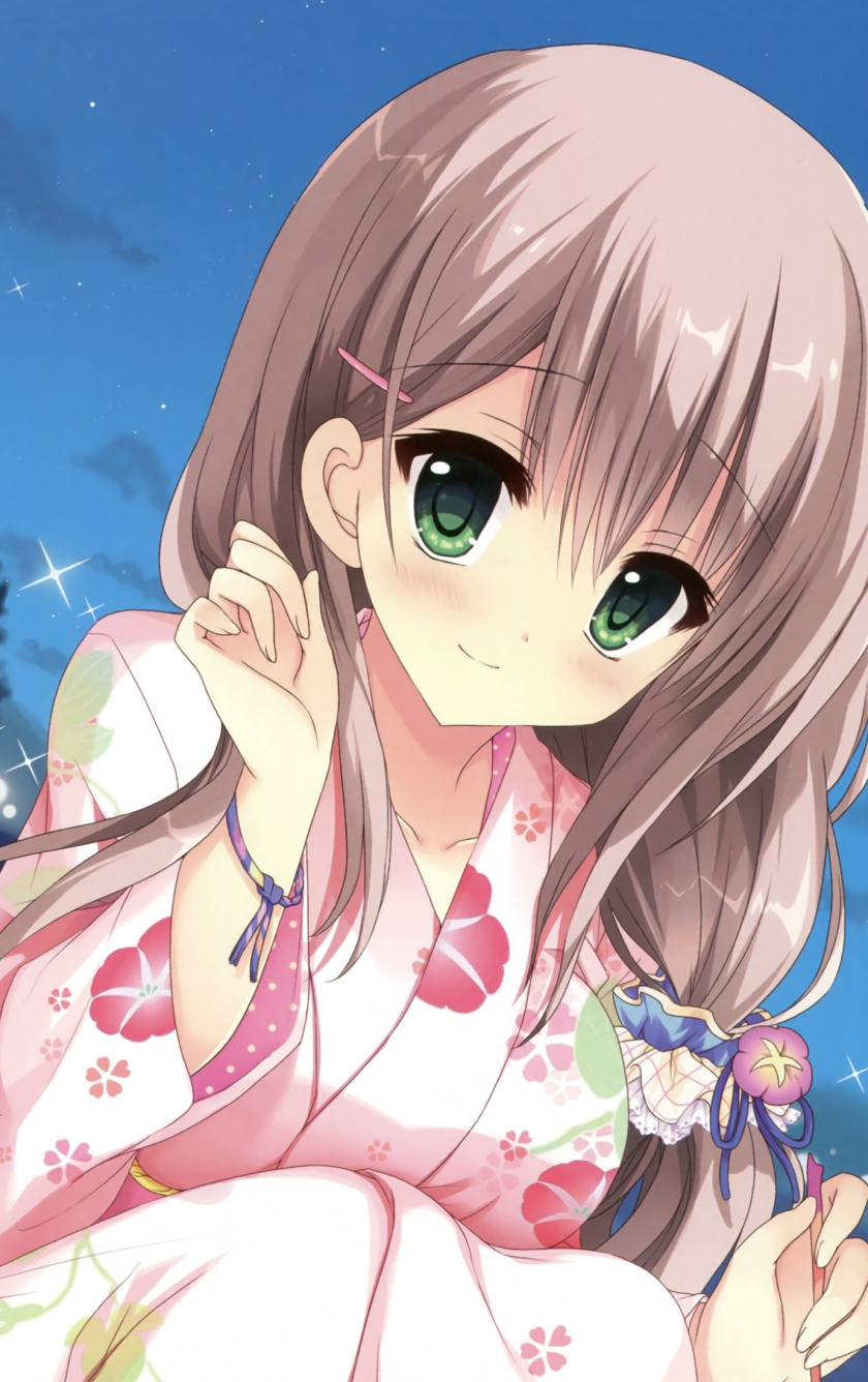 Downaload Cute Anime Girl Outdoor Green Eyes Wallpaper 840x1336