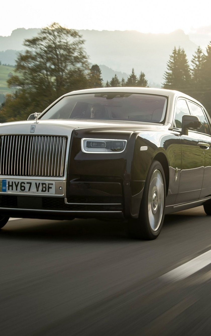 Download wallpaper 840x1336 black, rolls-royce phantom, on road, iphone ...