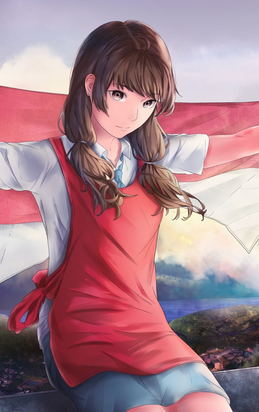 Download wallpaper 840x1336 girl with flag, original, anime, art, iphone 5,  iphone 5s, iphone 5c, ipod touch, 840x1336 hd background, 26112