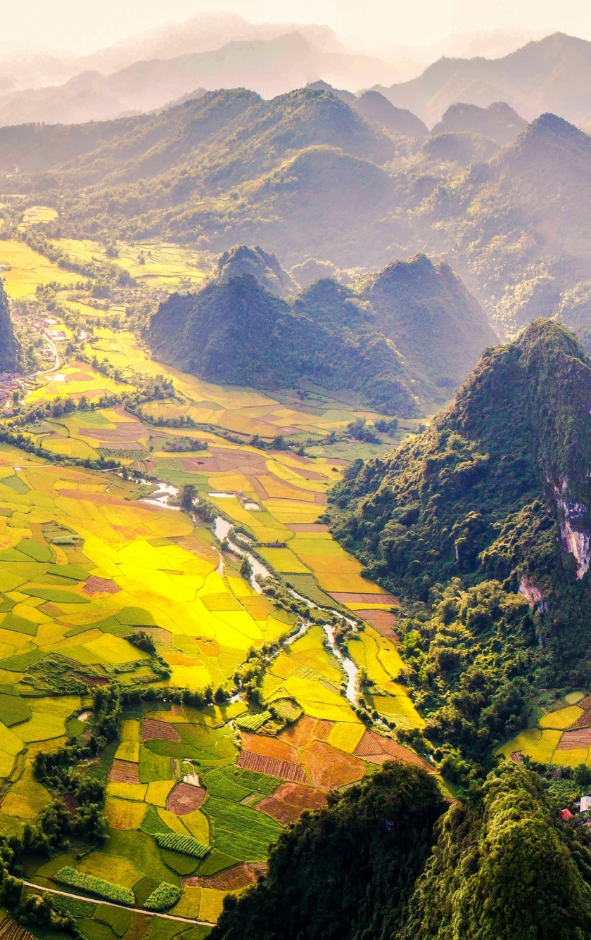Download wallpaper 840x1336 village, vietnam, mountains, aerial shot,  landscape, iphone 5, iphone 5s, iphone 5c, ipod touch, 840x1336 hd  background, 9696