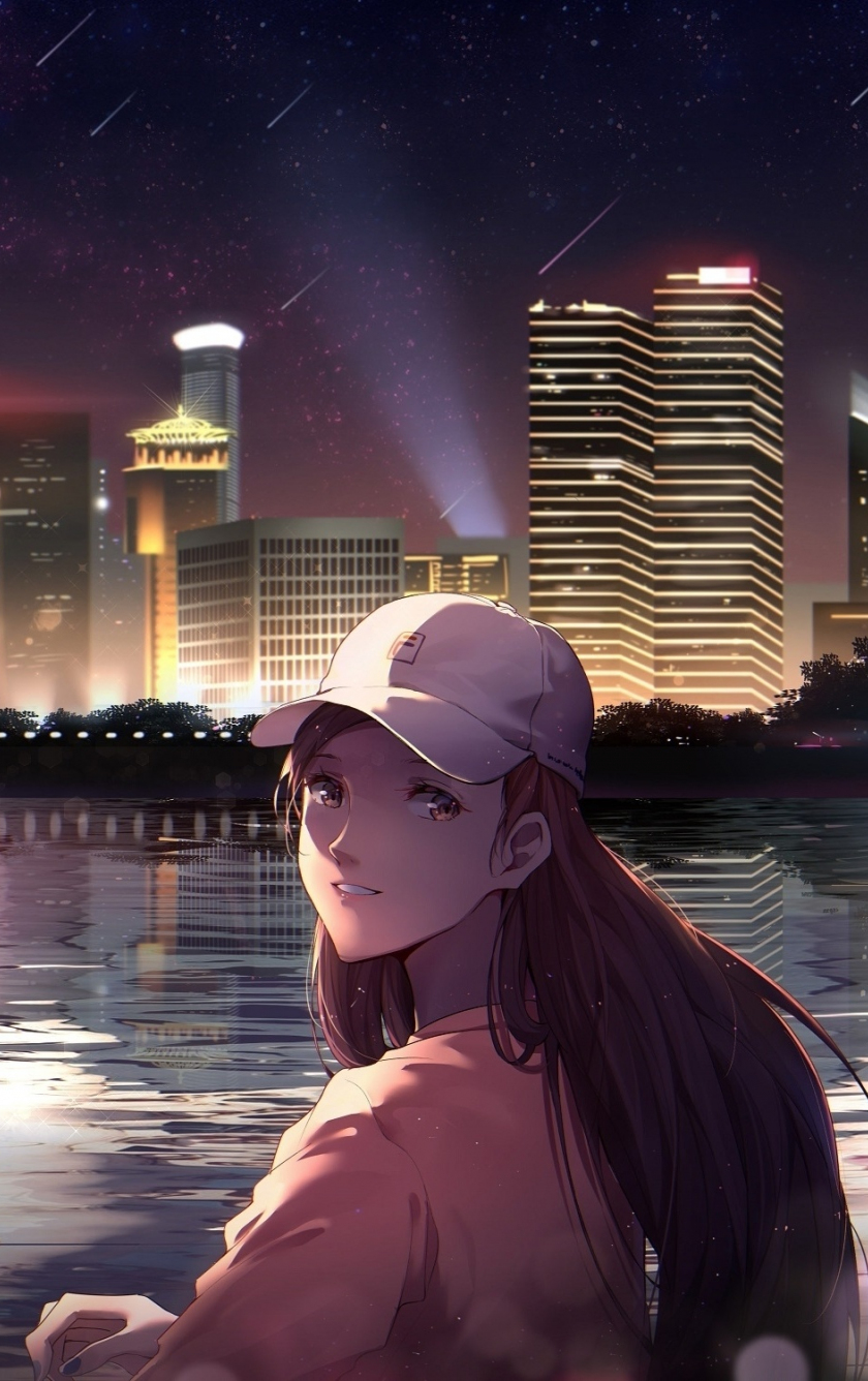 Download 840x1336 Wallpaper Night Out City Anime Girl Original