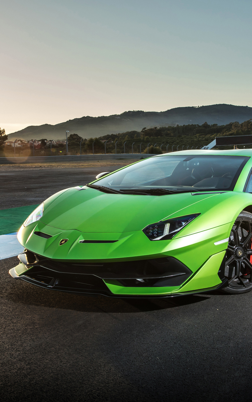 Download wallpaper 840x1336 lamborghini aventador svj, green, sports ...