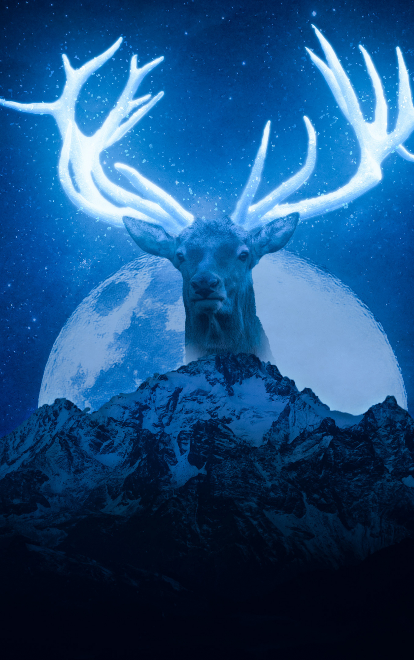 Deer horns, glowing horns, art, 840x1336 wallpaper