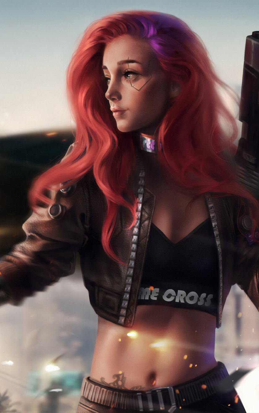 Download 840x1336 Wallpaper Cyberpunk 2077 Redhead Woman Art