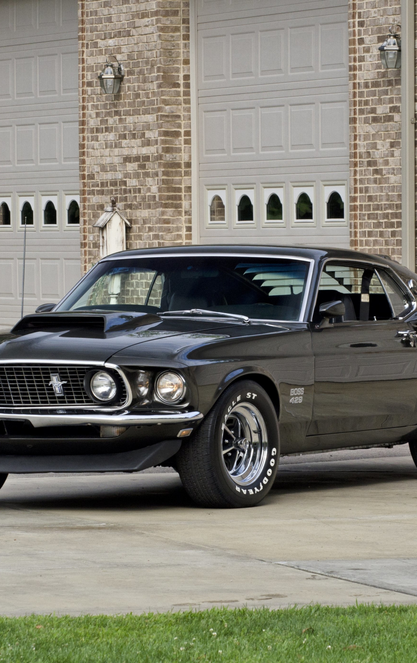 Download wallpaper 840x1336 black, 1969 ford mustang boss 429, iphone 5 ...