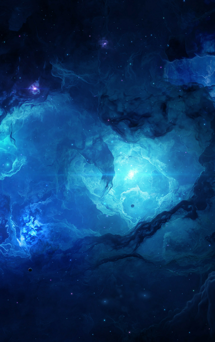 Blue space clouds, space, nebula, cosmic art, 840x1336 wallpaper