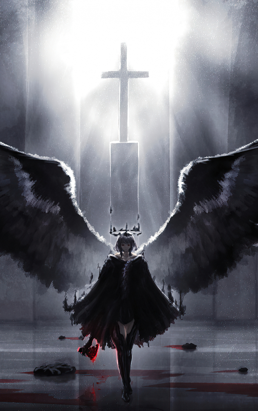 Download wallpaper 840x1336 black wings, demon angel, artwork, fantasy,  iphone 5, iphone 5s, iphone 5c, ipod touch, 840x1336 hd background, 26004
