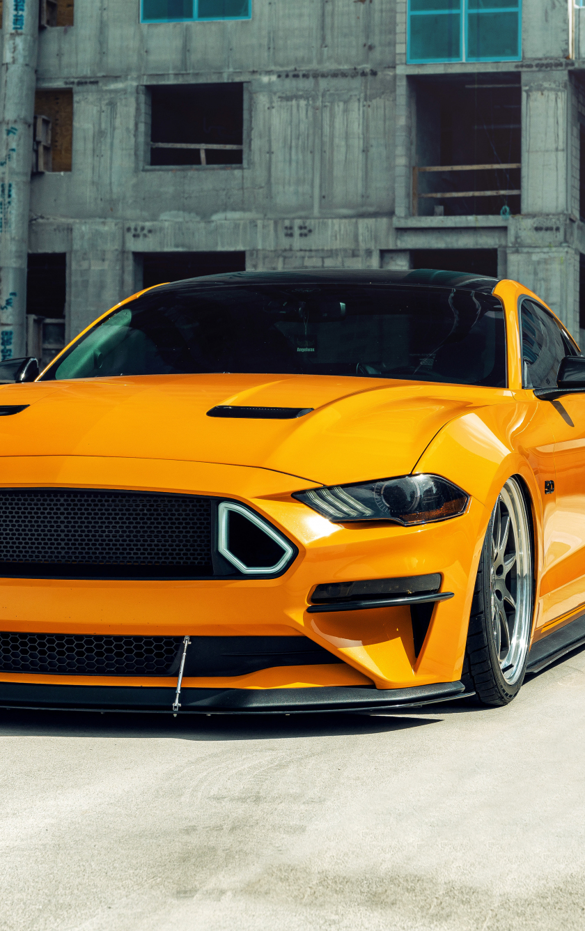 Yellow Ford Mustang GT, 2020, 840x1336 wallpaper