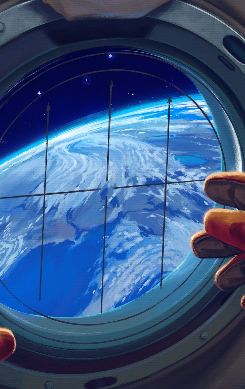 Spacecraft window, astronaut, 840x1336 wallpaper