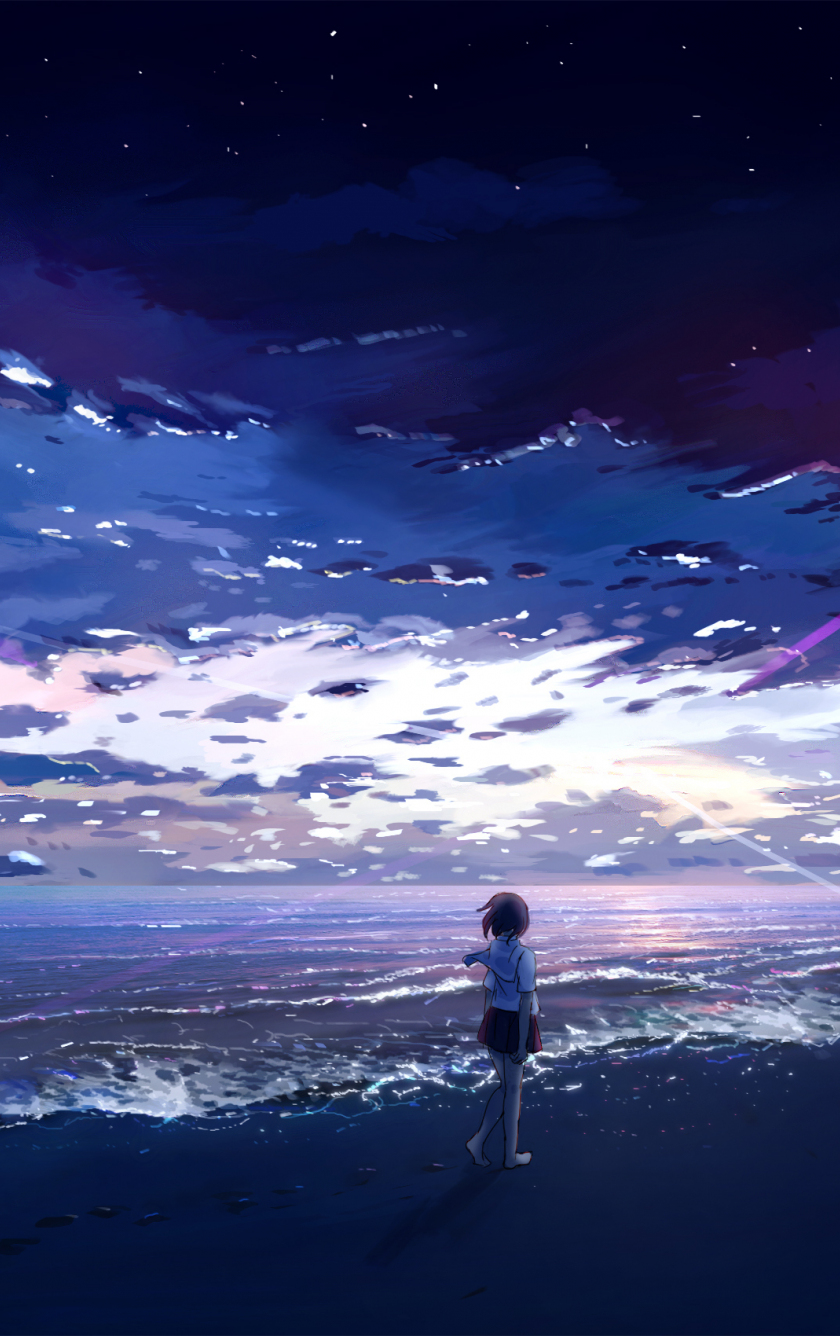 Download wallpaper 840x1336 anime girl, seashore, beach, art, iphone 5 ...