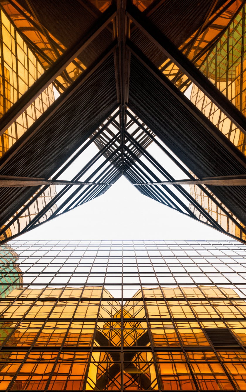 Download wallpaper 840x1336 golden facade, architecture, reflections