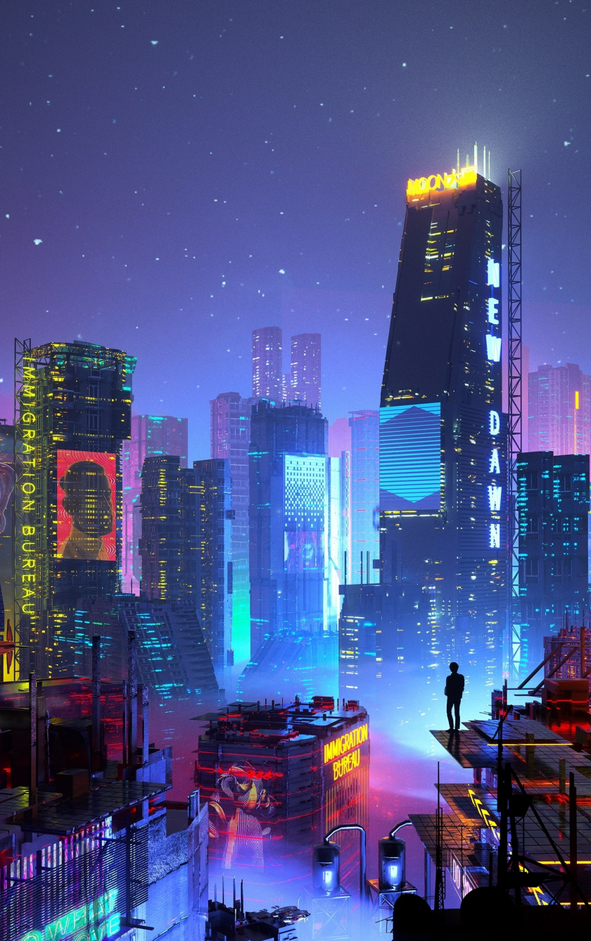 Download wallpaper 840x1336 future city, high towers, sci-fi, art ...