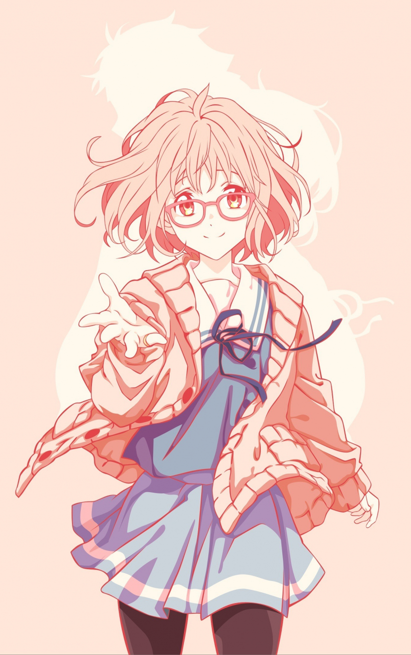 Short hair, Mirai Kuriyama, anime girl, minimal, glasses, 840x1336 wallpaper