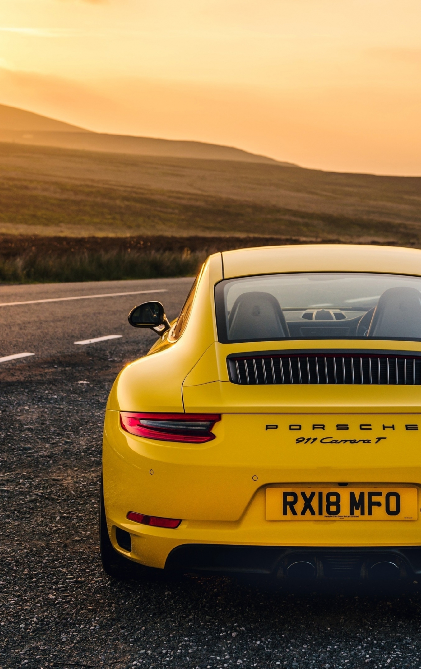 Download wallpaper 840x1336 yellow car, off-road, porsche 911 carrera t,  iphone 5, iphone 5s, iphone 5c, ipod touch, 840x1336 hd background, 24665