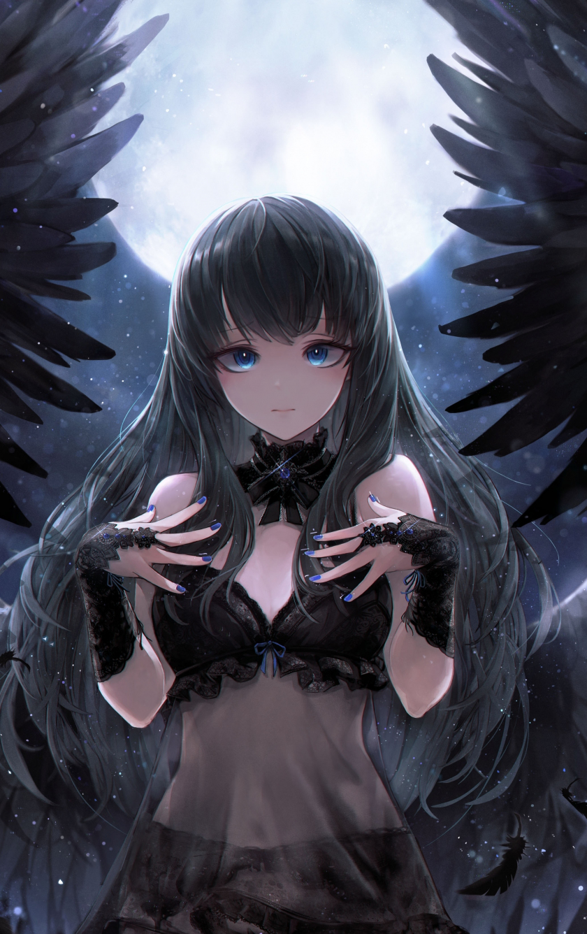 Download wallpaper 840x1336 black angel, cute, anime girl, art, iphone 5,  iphone 5s, iphone 5c, ipod touch, 840x1336 hd background, 15859