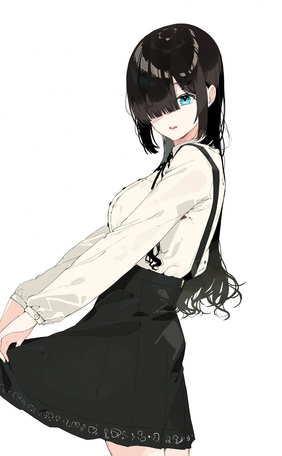 Download wallpaper 950x1534 cute, anime girl, black dress