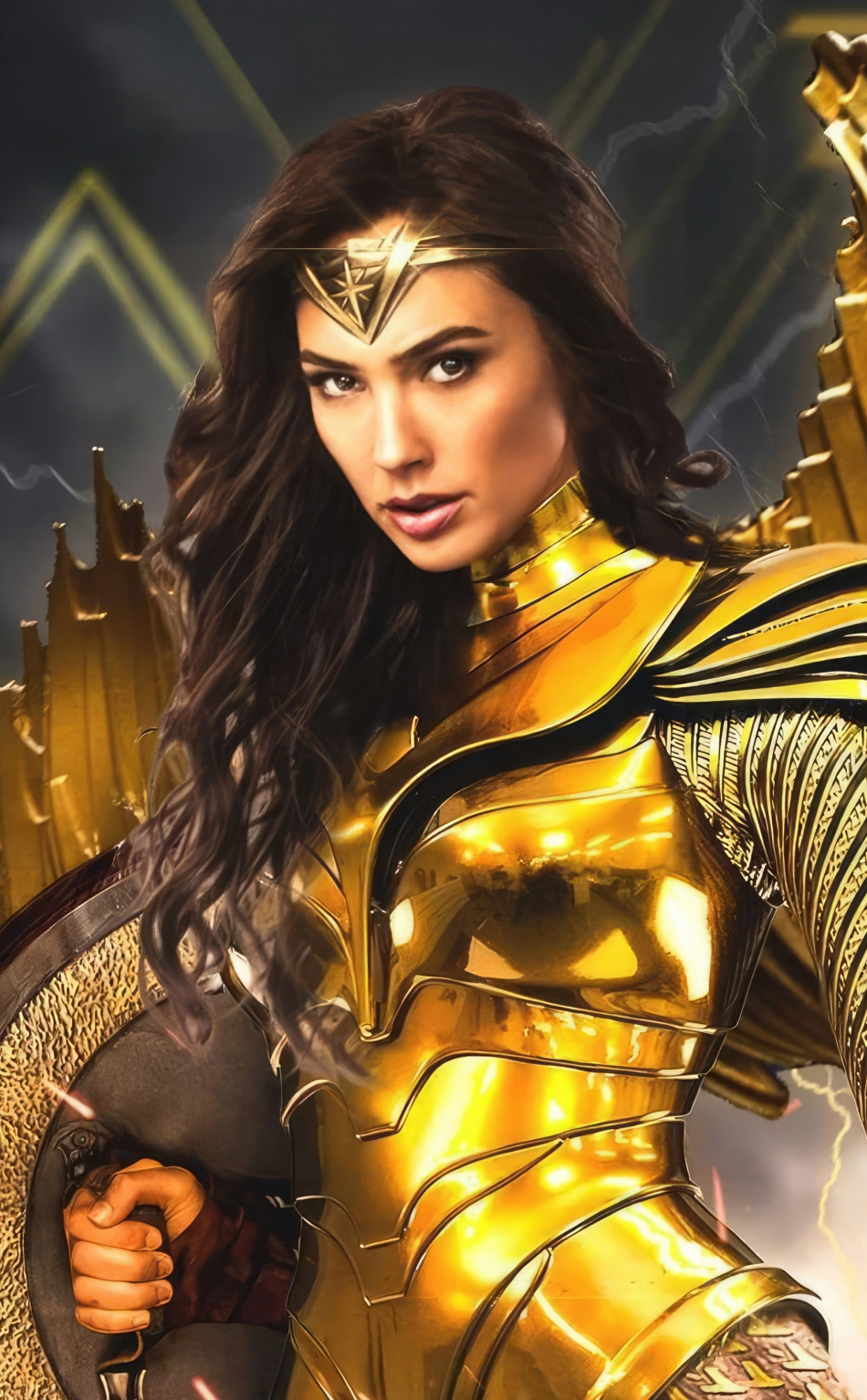 Download wallpaper 950x1534 golden armour, the wonder woman, 2023 ...