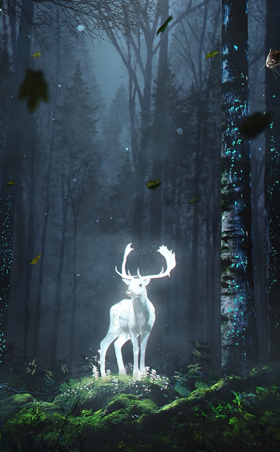 Forest, wild deer, glow, fantasy, art, 950x1534 wallpaper