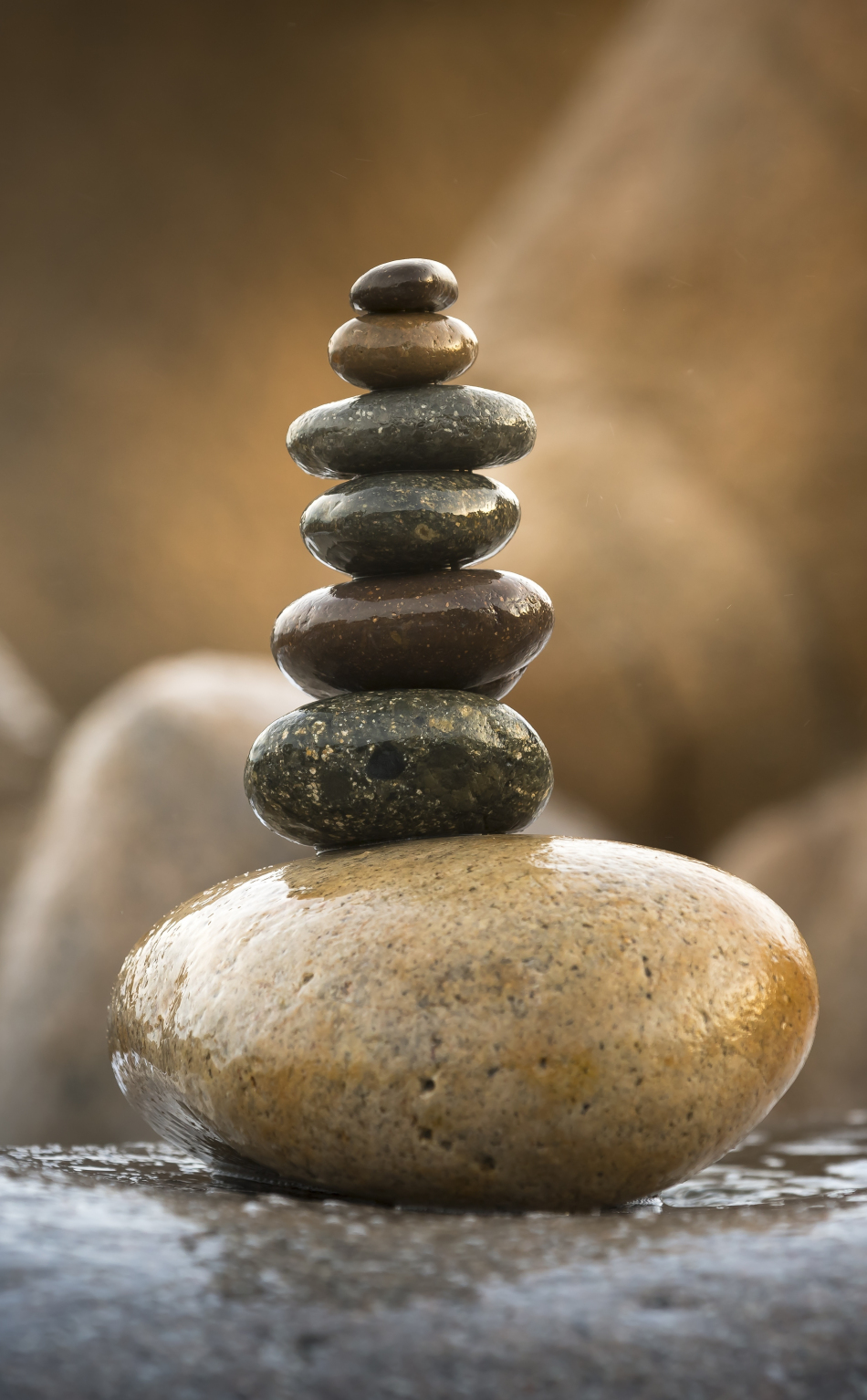 Download wallpaper 950x1534 balance, wet stones, arranged, iphone