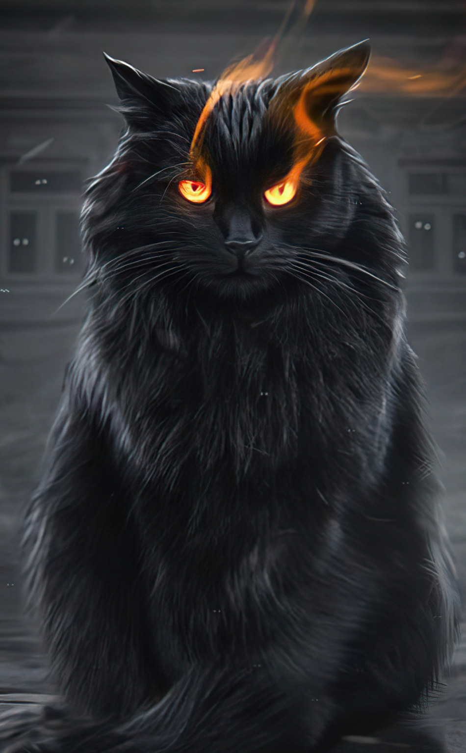 Download wallpaper 950x1534 black cat, fire eyes, fantasy, iphone ...