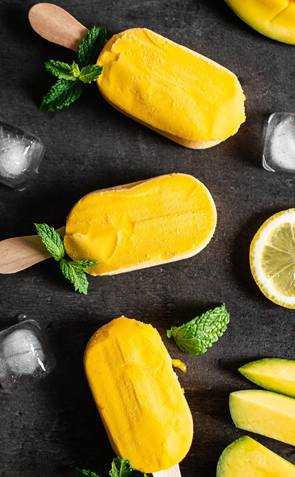 Download wallpaper 950x1534 summer, yellow ice candy, ice cubes, lemon ...