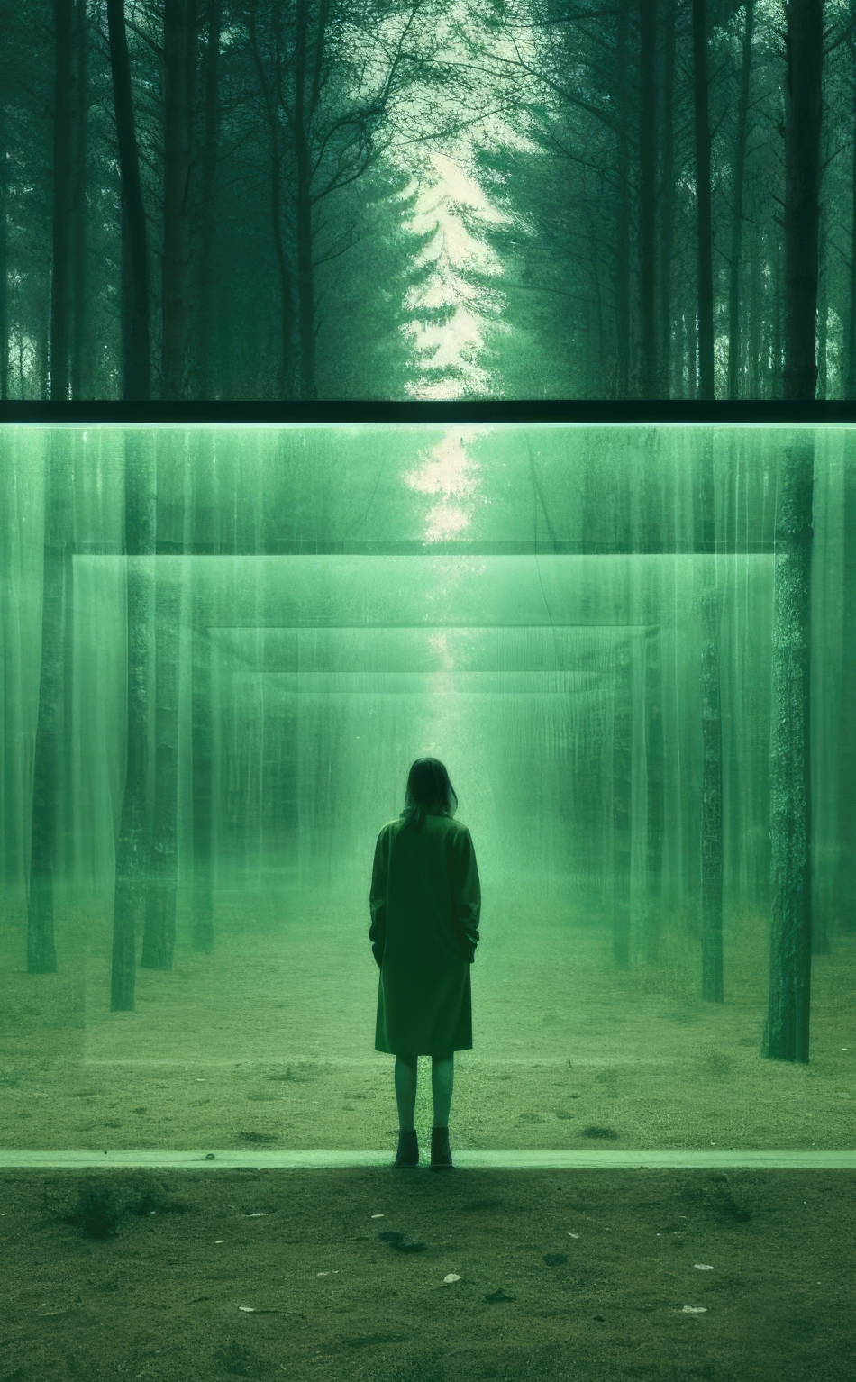 Portal in forest, girl, trees, fantasy, 950x1534 wallpaper