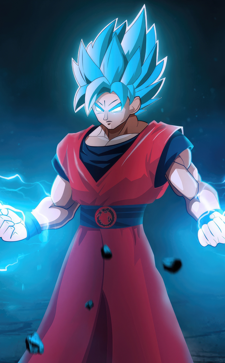 Goku with lightening powers, blue, anime, 950x1534 wallpaper